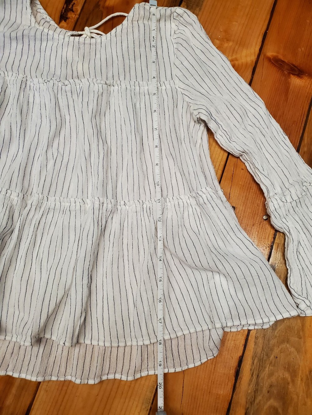 J.Crew Smocked Neck Textured Gauze Top | White Navy Pinstripe | 100% Cotton | - Picture 4 of 5